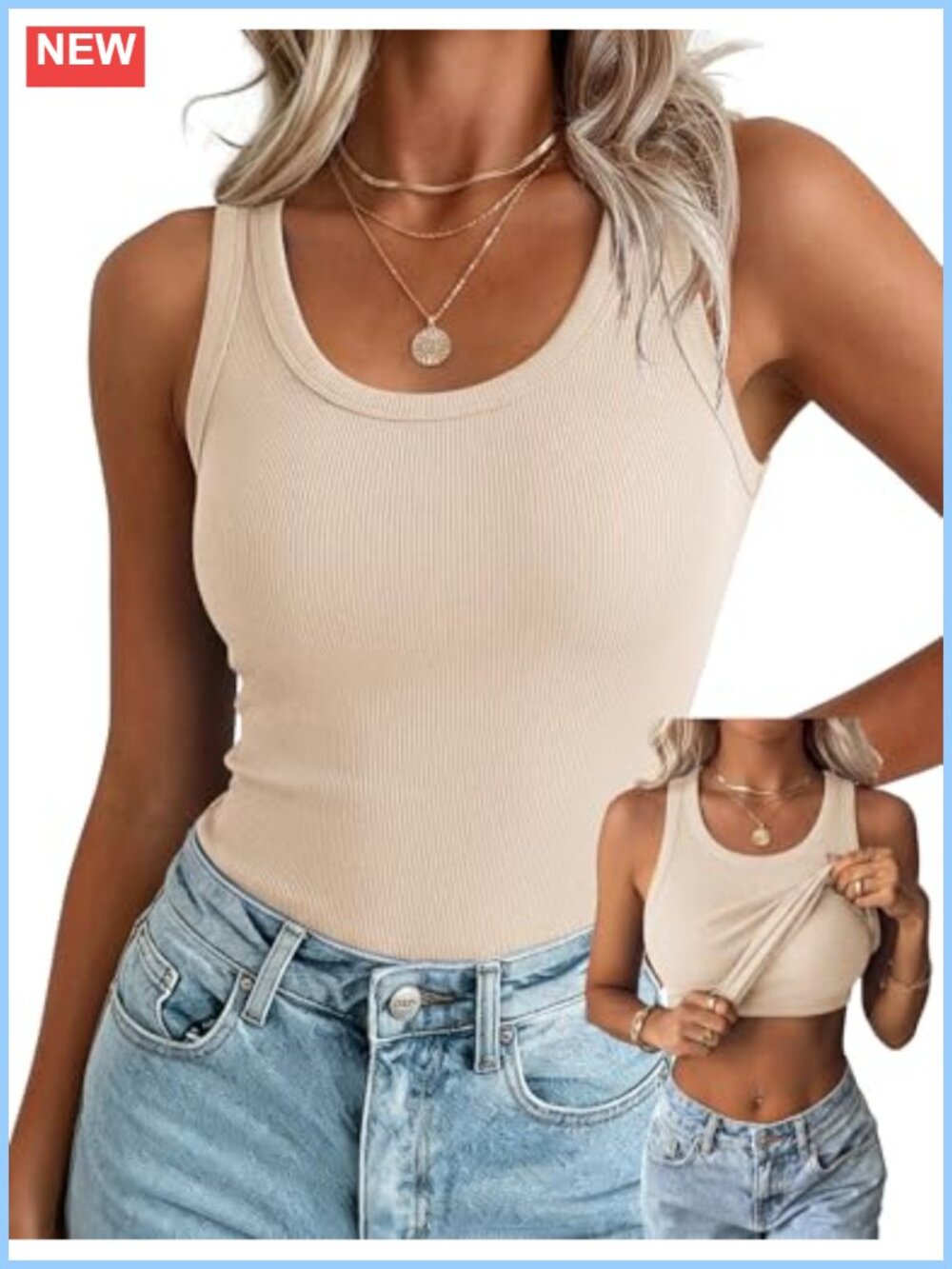 Ribbed Tank Top with Built in Bra Racerback Sleeveless Summer